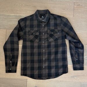 Men's Flylow Black and Brown Plaid Button Down Shirt